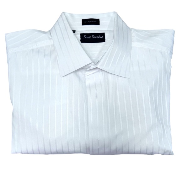 DAVID DONAHUE WHITE TONAL STRIPE TUXEDO SHIRT - Picture 1 of 9